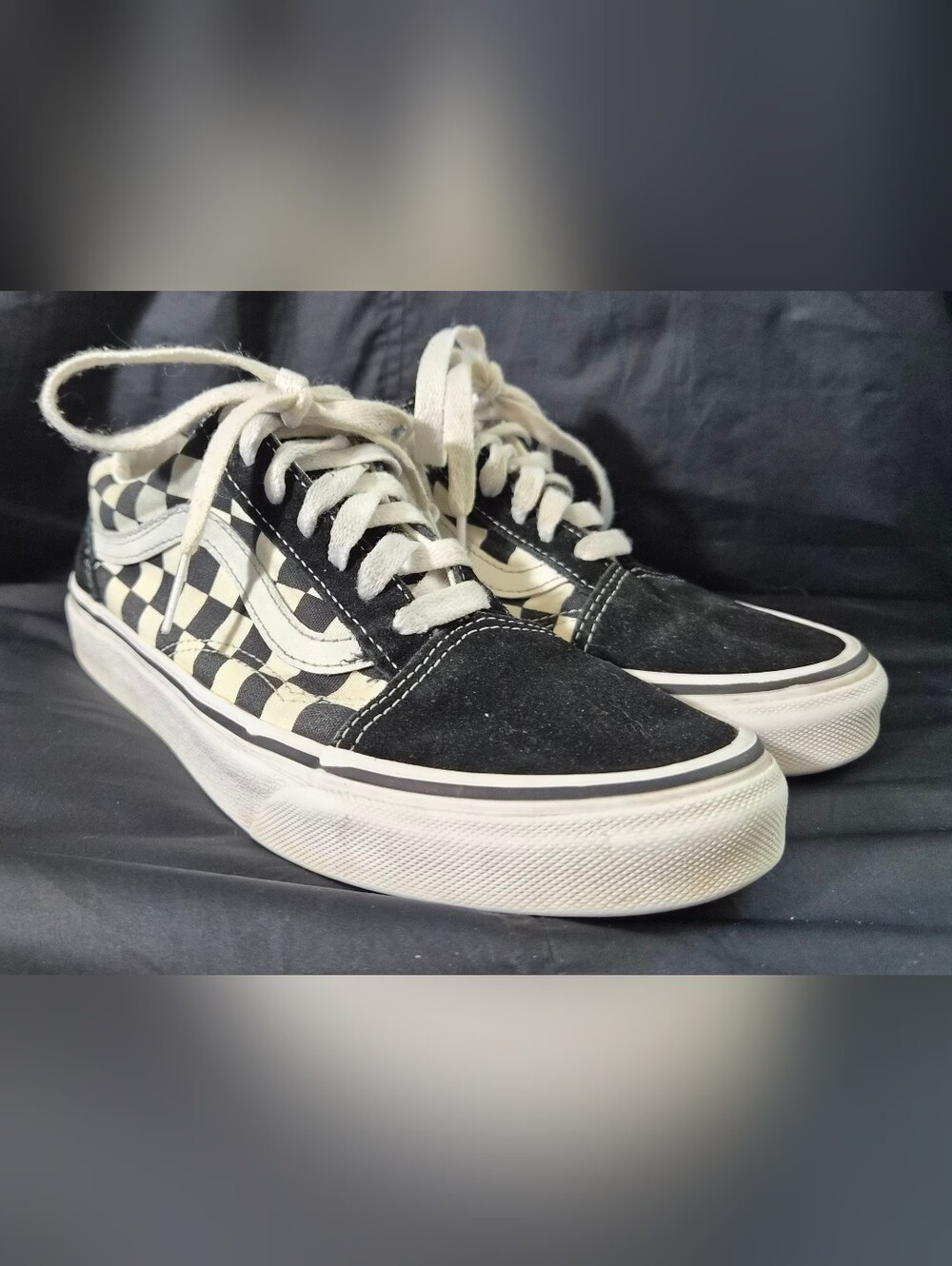 Women's Vans Old Skool Checkerboard Skate Shoes "Black/White" Sz. 6.5